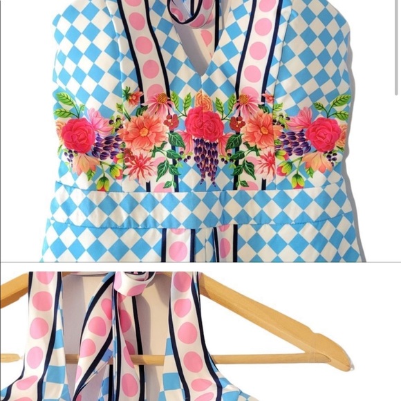 Chicways Multicolor Floral Print Halter Romper Size Small. - Picture 2 of 8